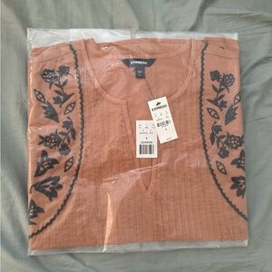 Express Rust Blouse with Black Floral Embroidery